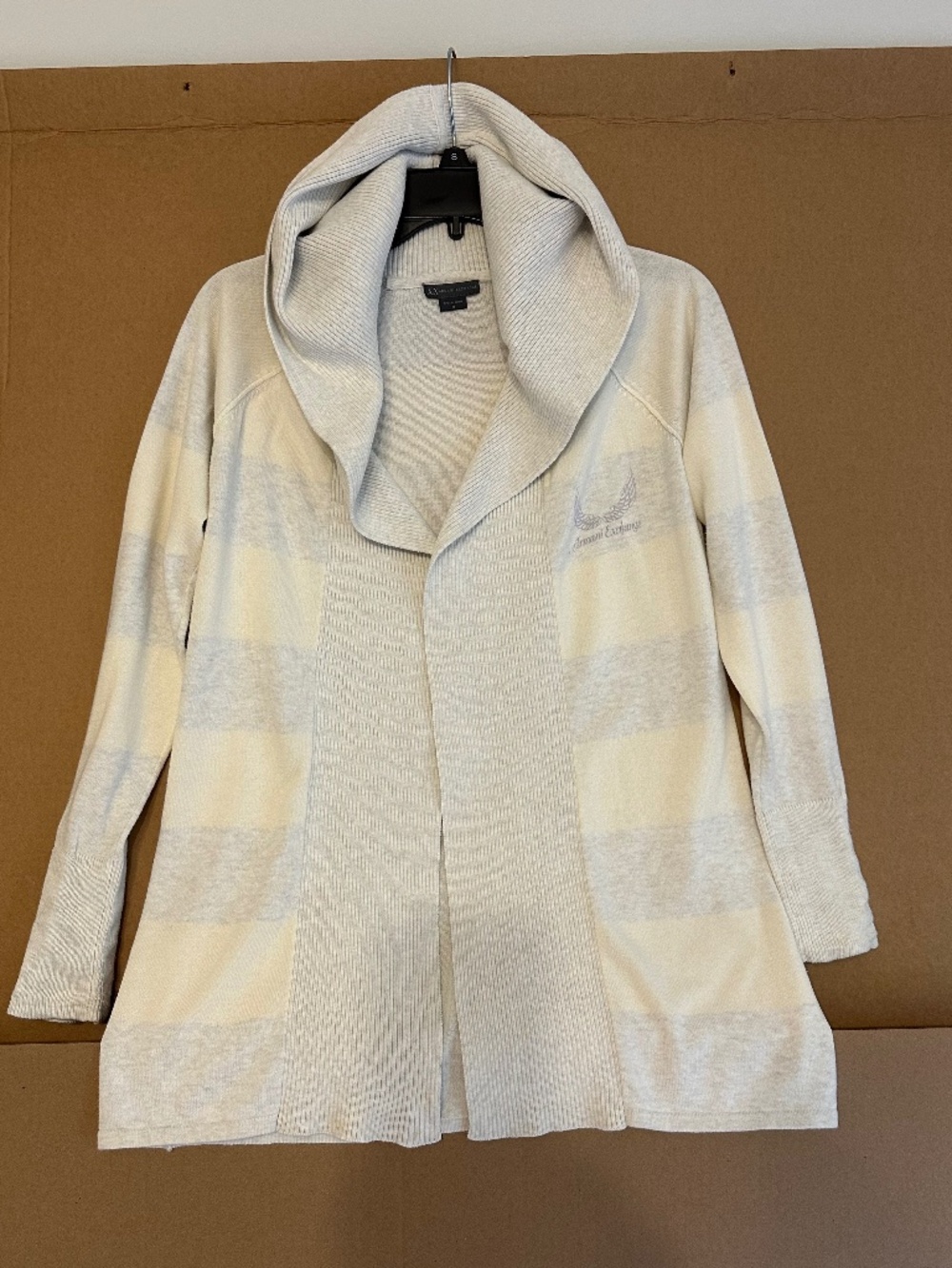Armani Exchange Cream Striped Hooded Belted Cardigan Sweater Size M - Flaw